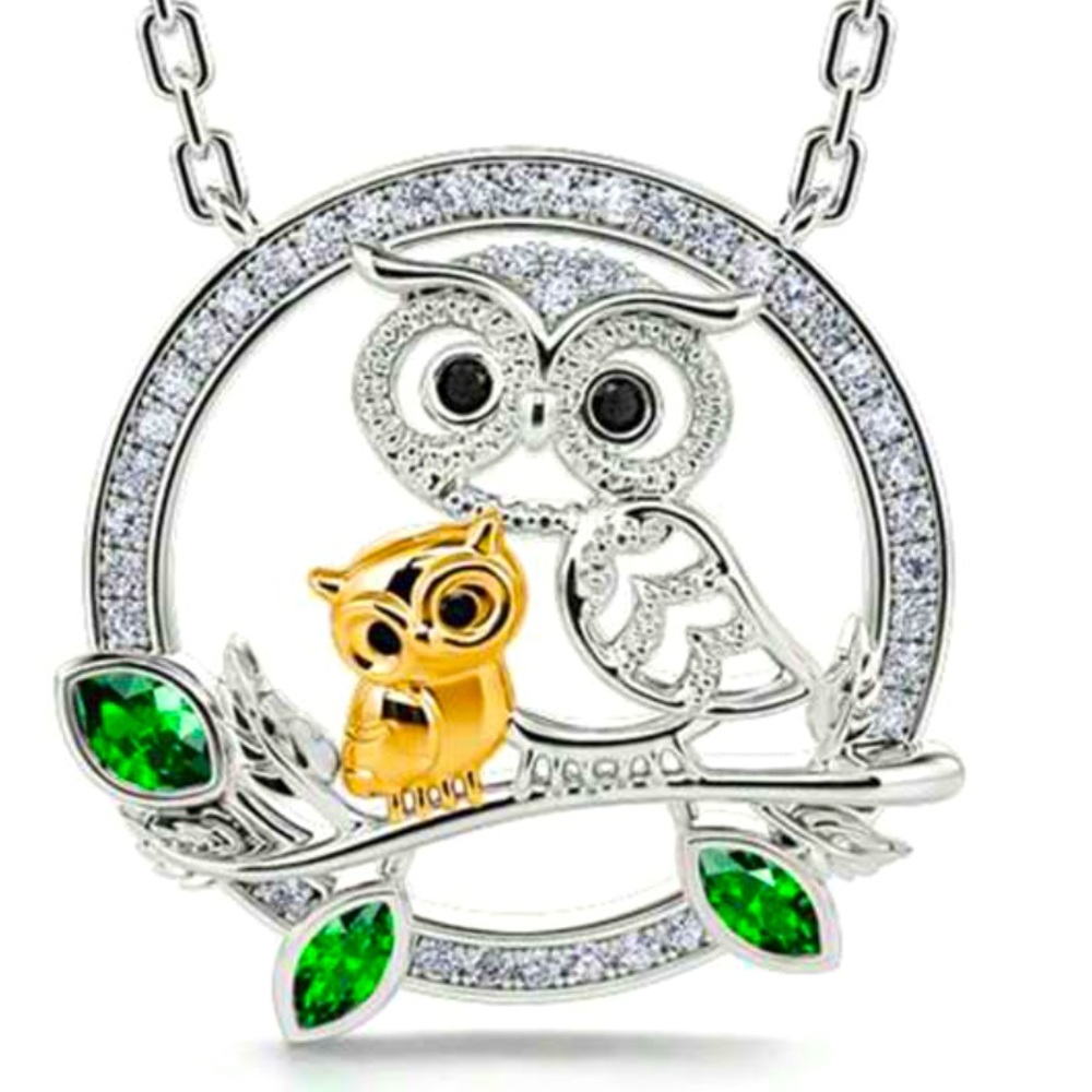 Cubic Zirconia Owl Necklace